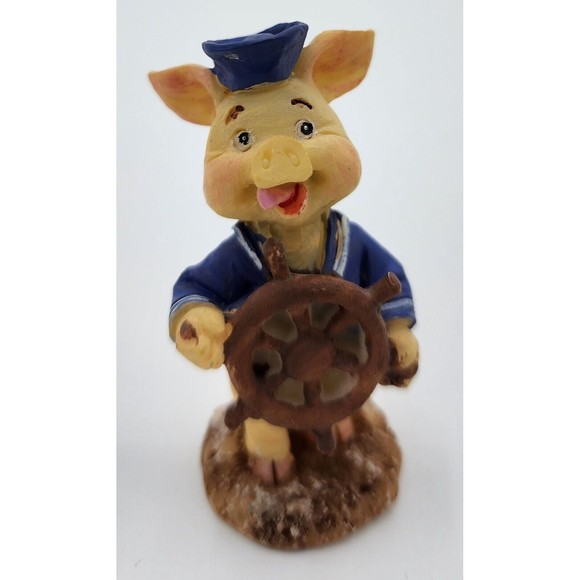 Sailor Pig figurines with anchor, helm. LOT OF 2 Resin 2.5in tall. Vintage Farm - Picture 9 of 13